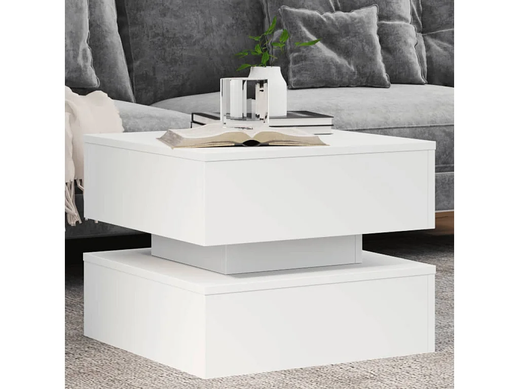 Tavolino da Salotto con Luci LED Bianco 50x50x40 cm