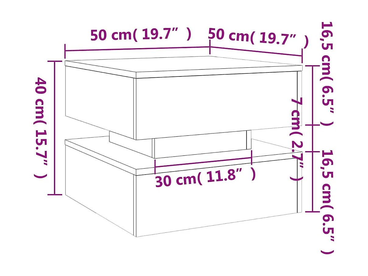 Table basse avec lumières LED blanc 50x50x40 cm