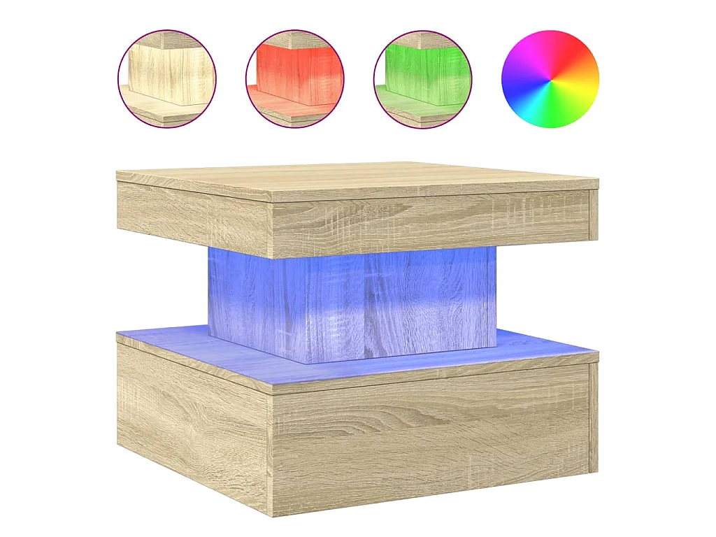 Table basse avec lumières LED chêne sonoma 50x50x40 cm