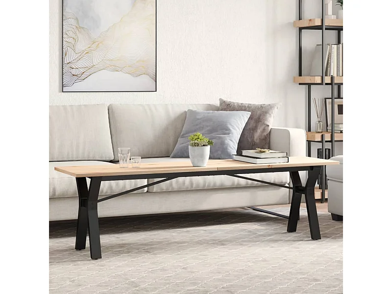 Tavolino Salotto Telaio a Y 160x40x45 cm Legno Pino e Acciaio