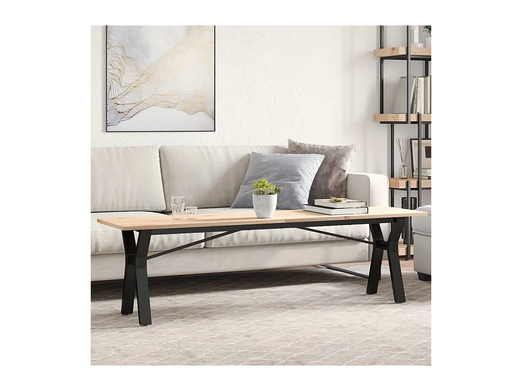 Table basse cadre en Y 160x40x45 cm bois de pin massif et acier