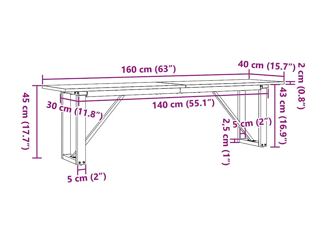 Tavolino Salotto Telaio a O 160x40x45cm Legno Pino e Acciaio