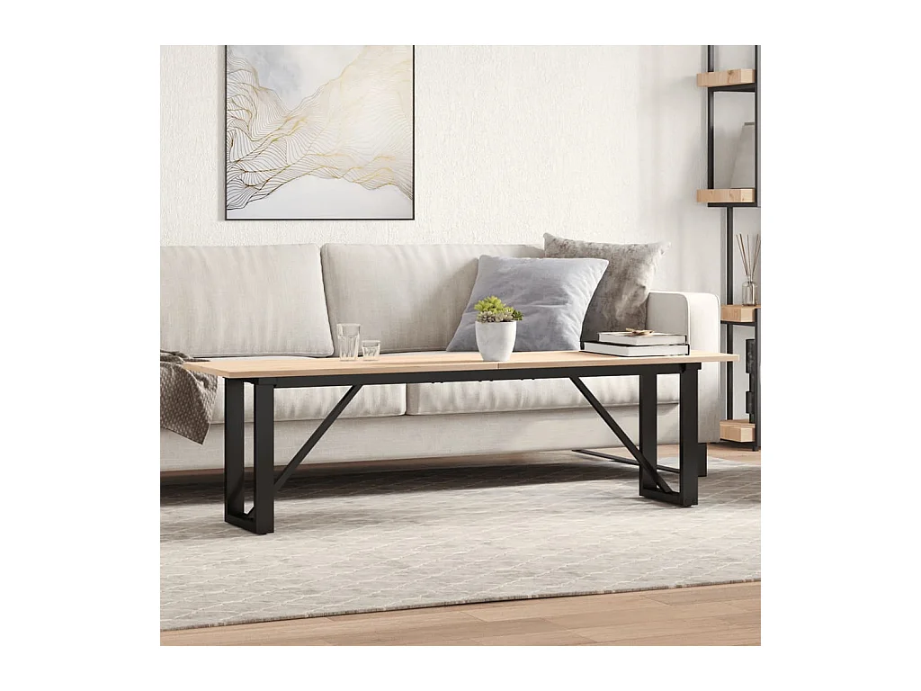 Tavolino Salotto Telaio a O 160x40x45cm Legno Pino e Acciaio