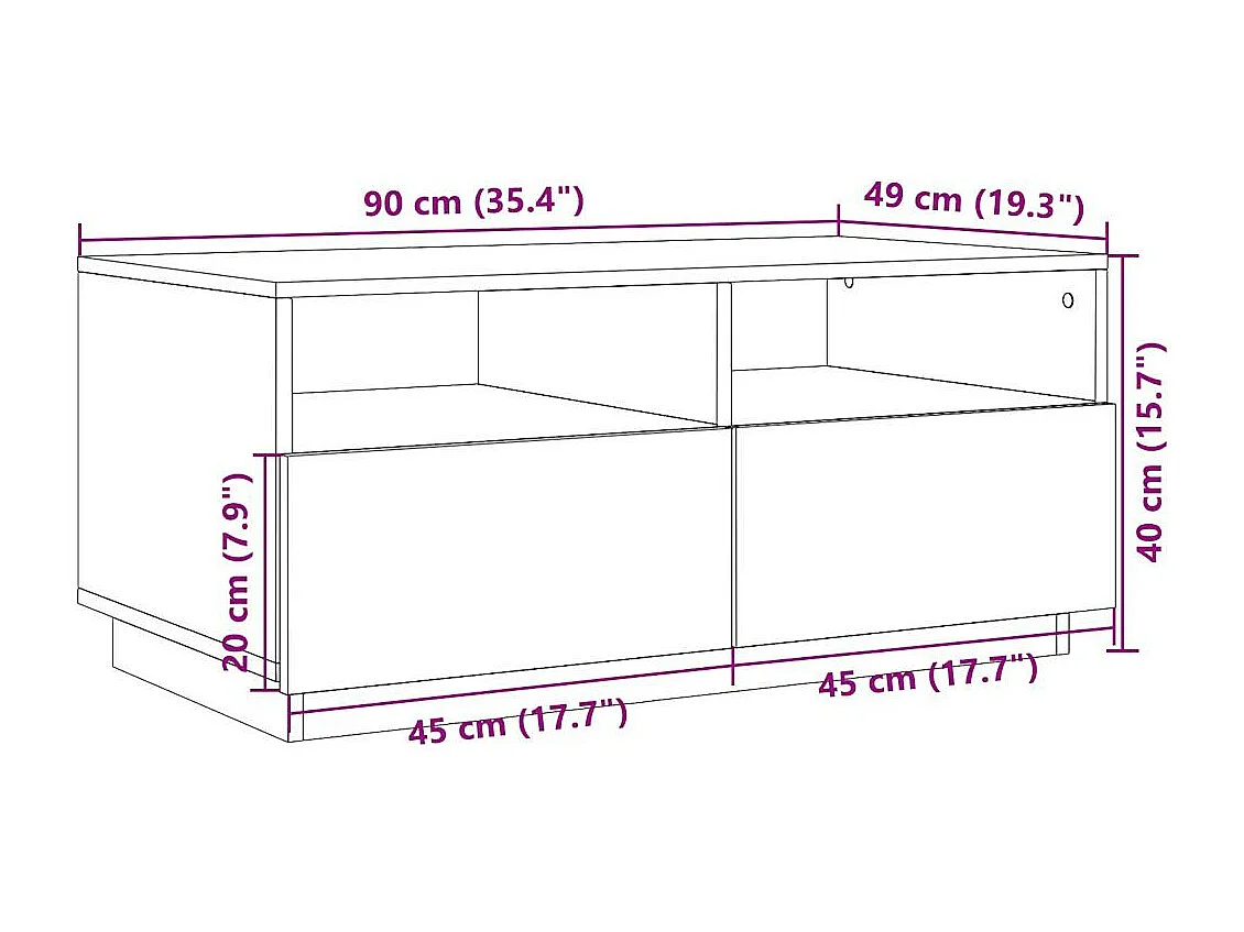 Salontafel met LED-verlichting 90x49x40 cm wit
