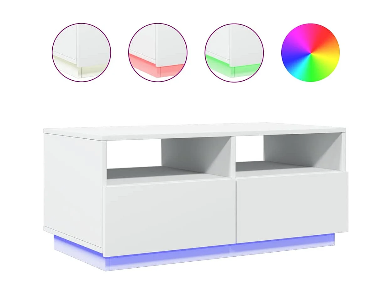 Table basse avec lumières LED blanc 90x49x40 cm
