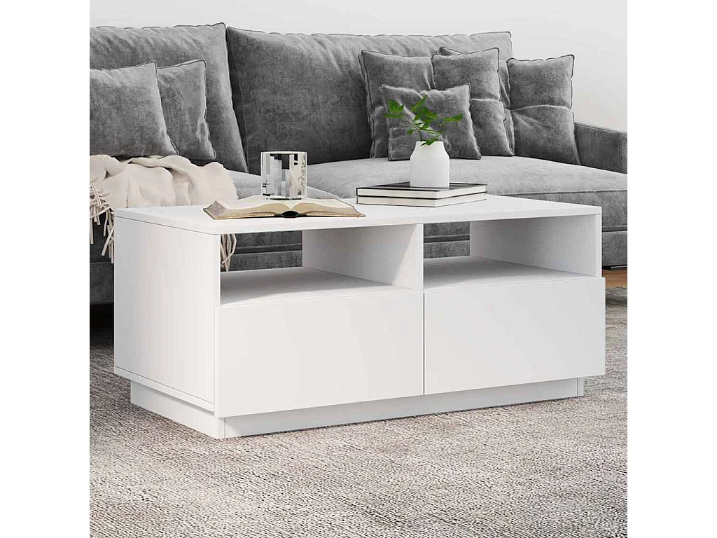Table basse avec lumières LED blanc 90x49x40 cm