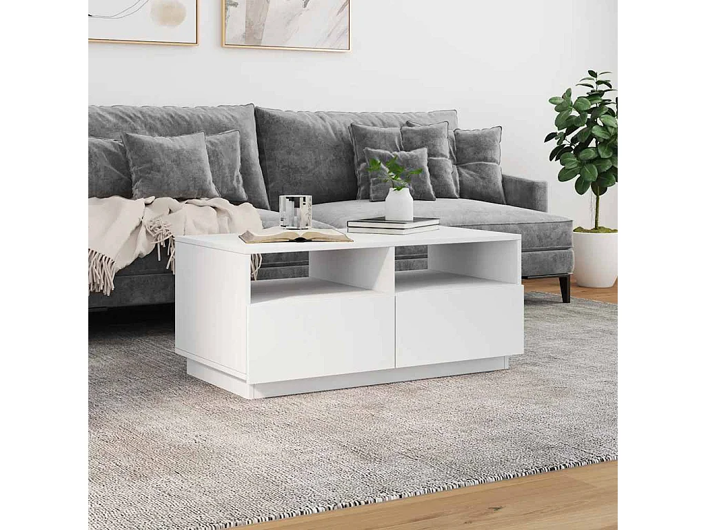 Table basse avec lumières LED blanc 90x49x40 cm