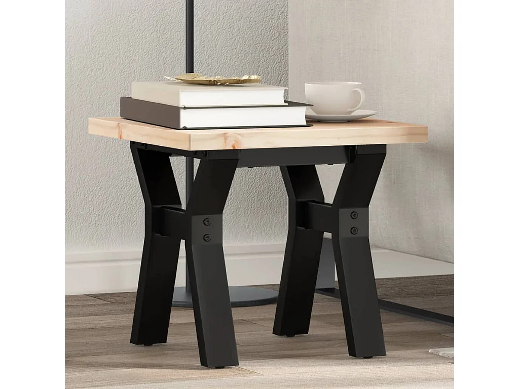 Table basse cadre en Y 40x40x35,5cm bois de pin massif et acier