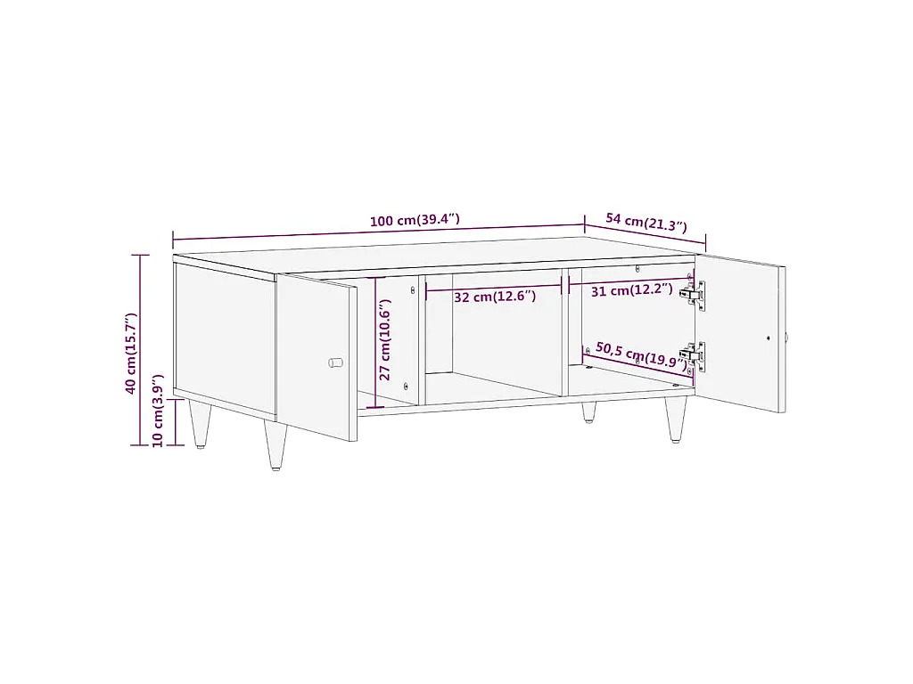 Couchtisch 100x54x40 cm Massivholz Mango