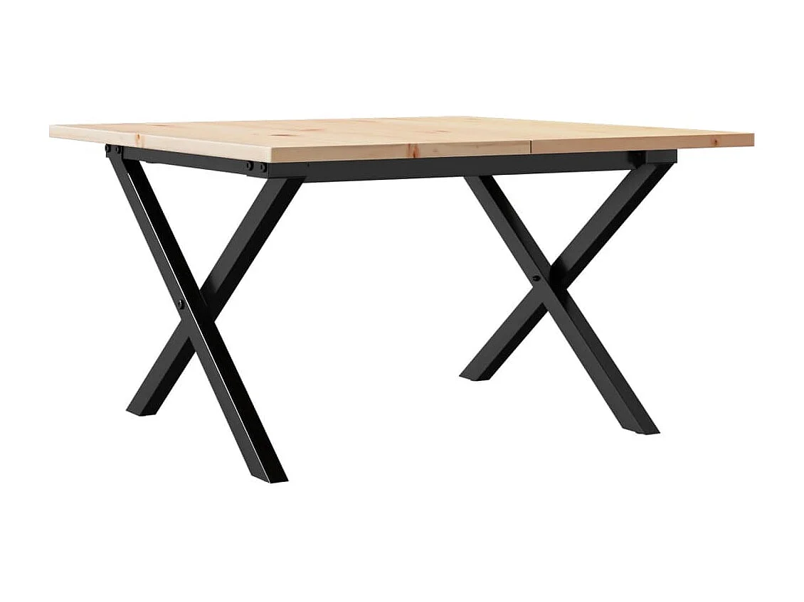 Table basse cadre en X 70x70x40 cm bois de pin massif et acier