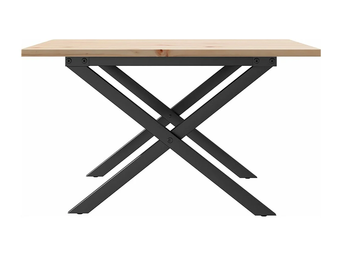 Table basse cadre en X 70x70x40 cm bois de pin massif et acier