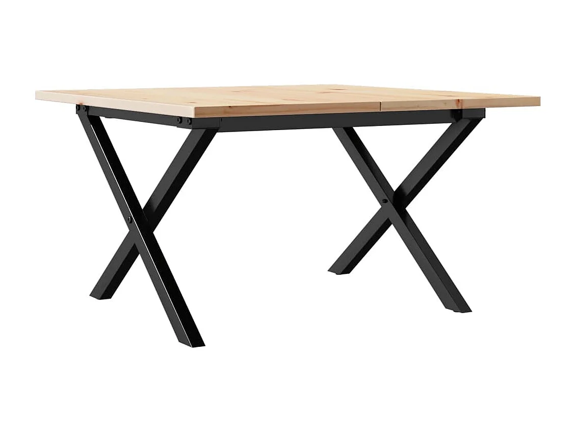 Table basse cadre en X 70x70x40 cm bois de pin massif et acier