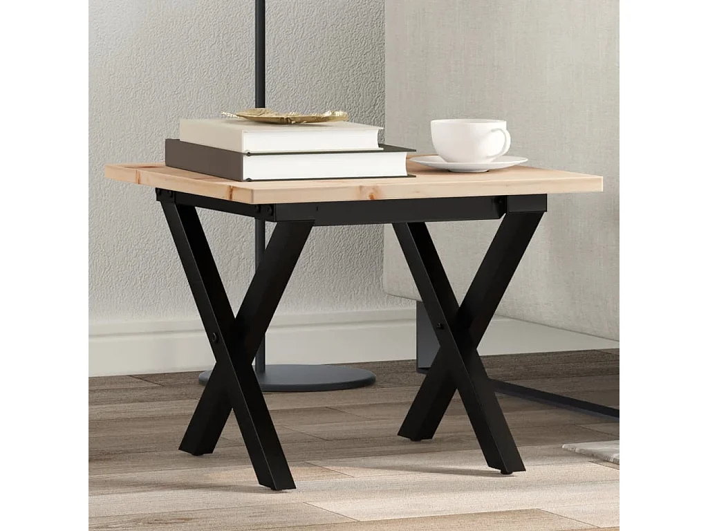 Mesa de centro estrutura em X 50x50x35 cm pinho e aço