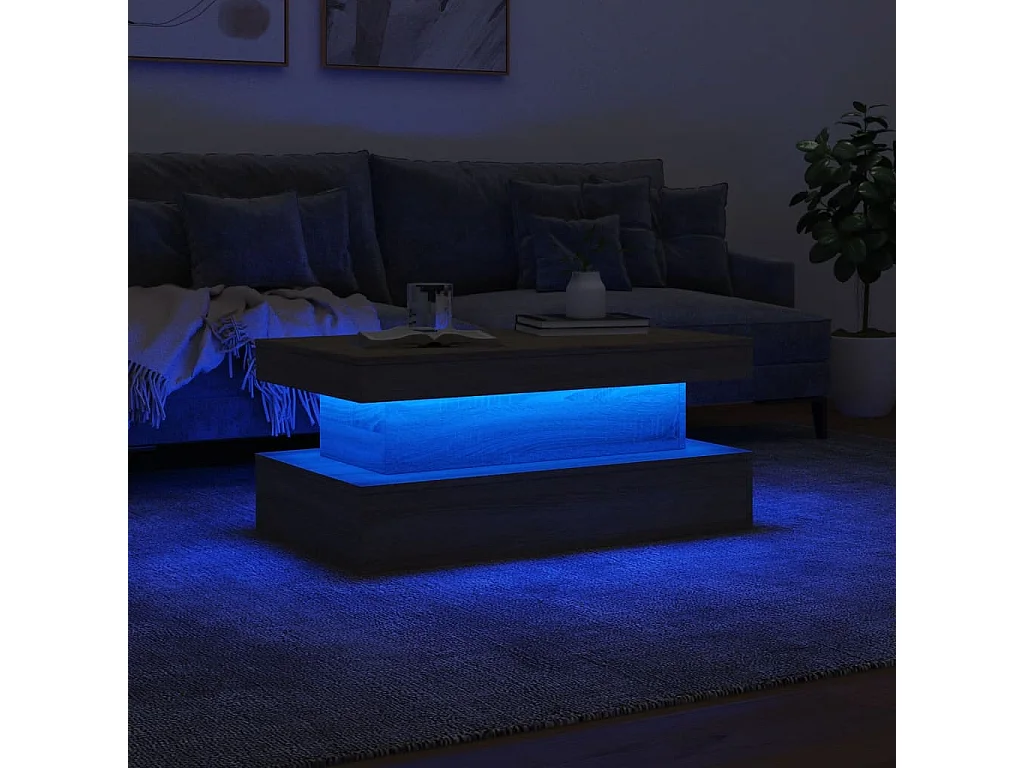Mesa de centro com luzes LED 90x50x40 cm carvalho sonoma