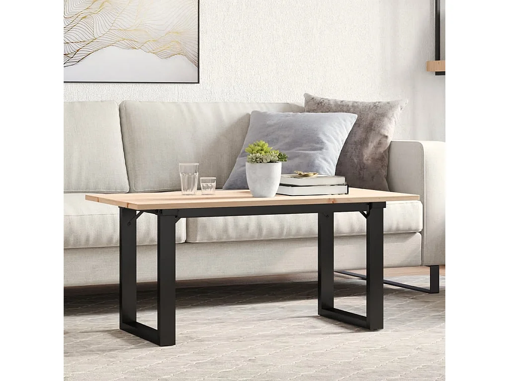Tavolino da Salotto Telaio a O 90x40x45cm Legno Pino e Acciaio