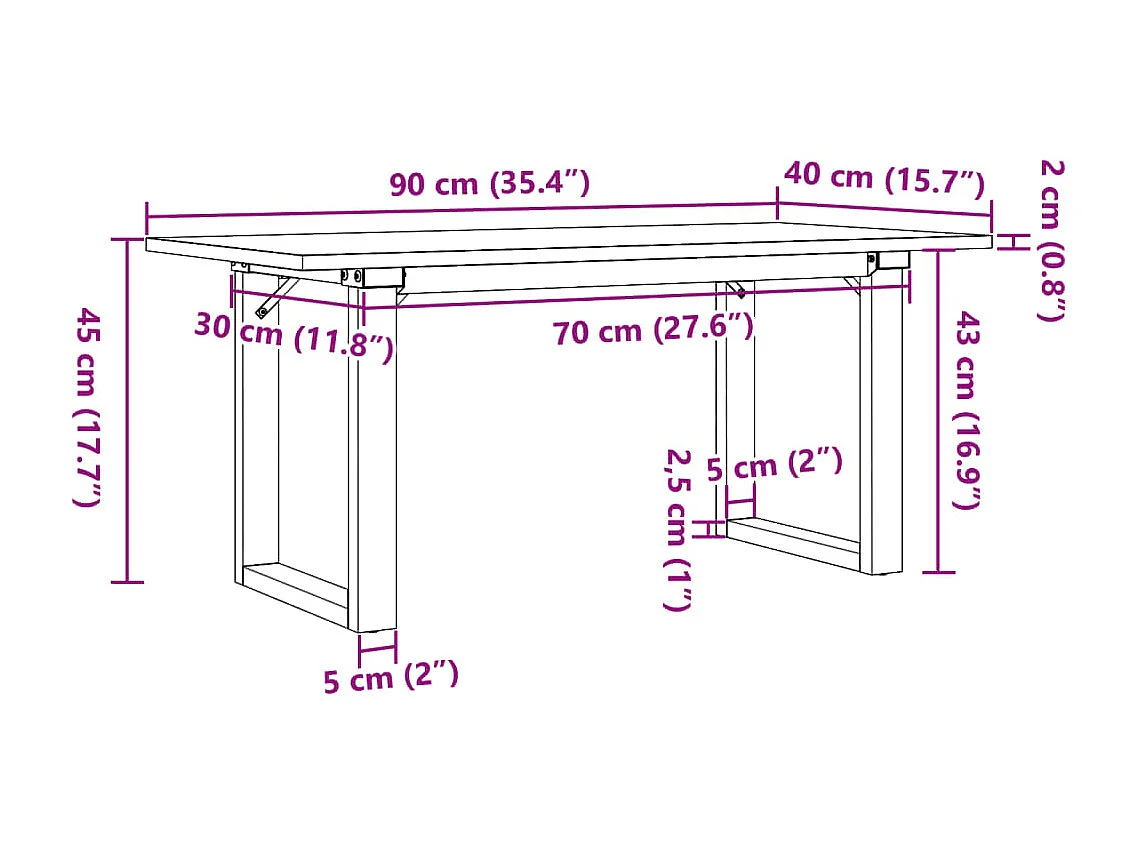 Tavolino da Salotto Telaio a O 90x40x45cm Legno Pino e Acciaio