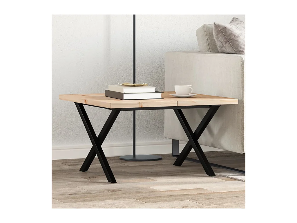 Table basse cadre en X 60x60x40,5cm bois de pin massif et acier