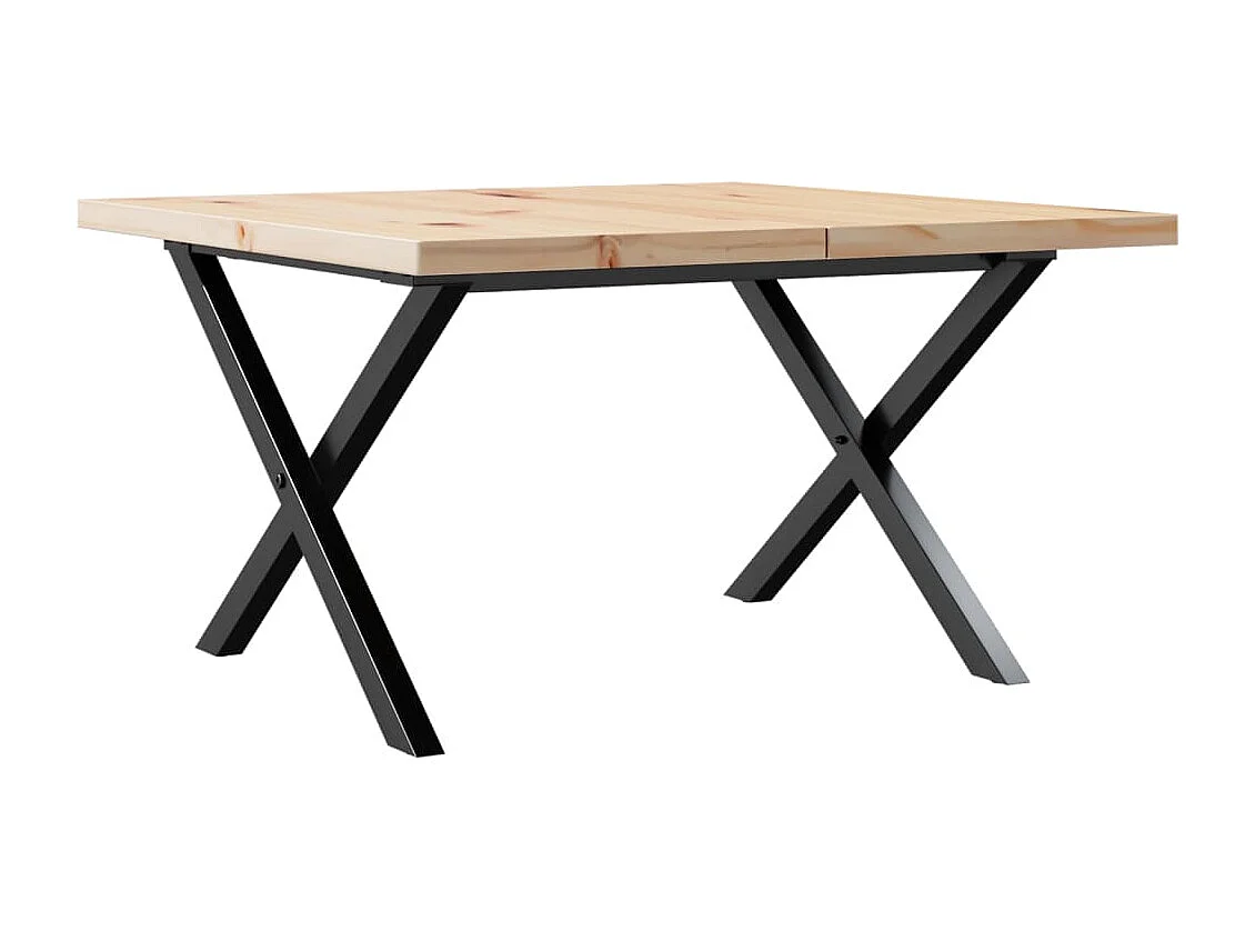 Mesa de centro marco X madera maciza pino y acero 60x60x40,5 cm