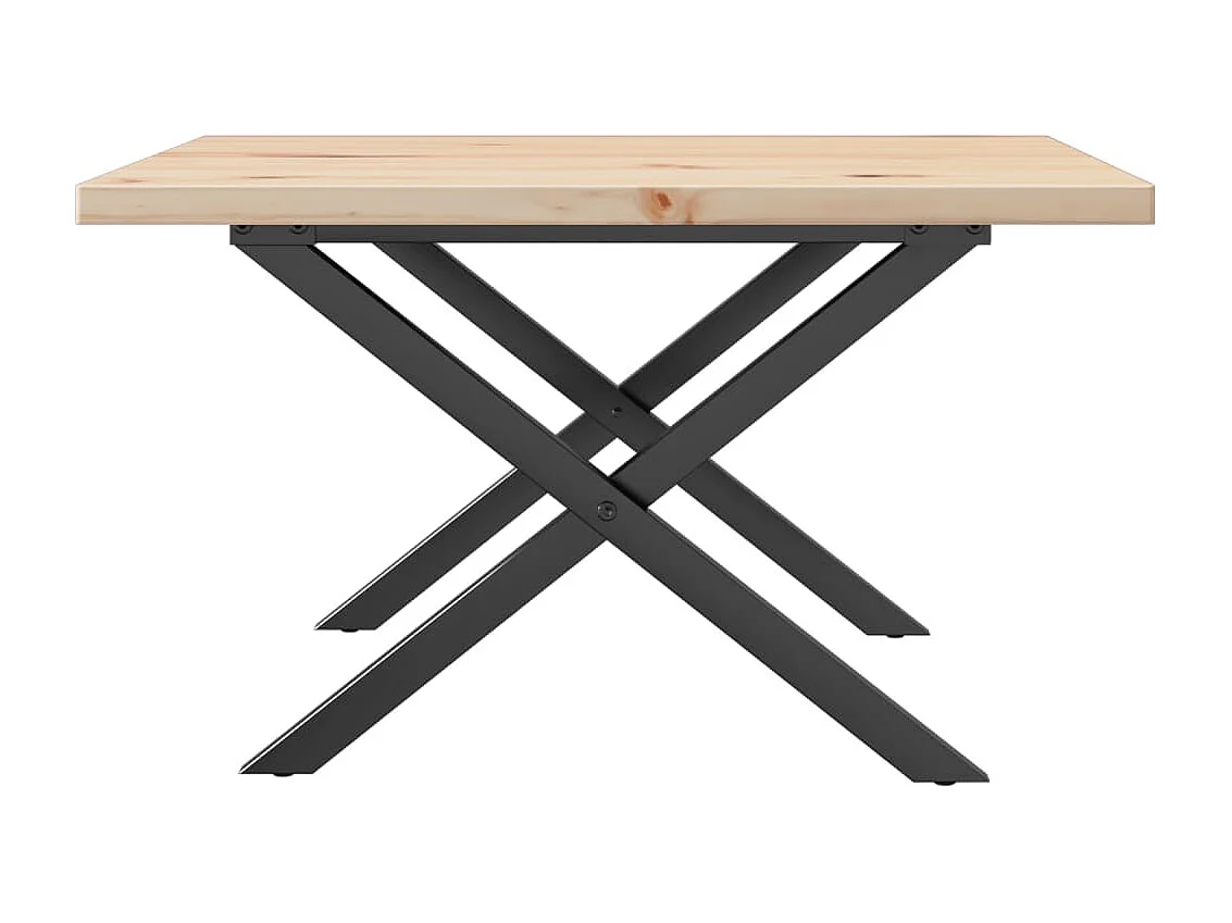 Mesa de centro marco X madera maciza pino y acero 60x60x40,5 cm