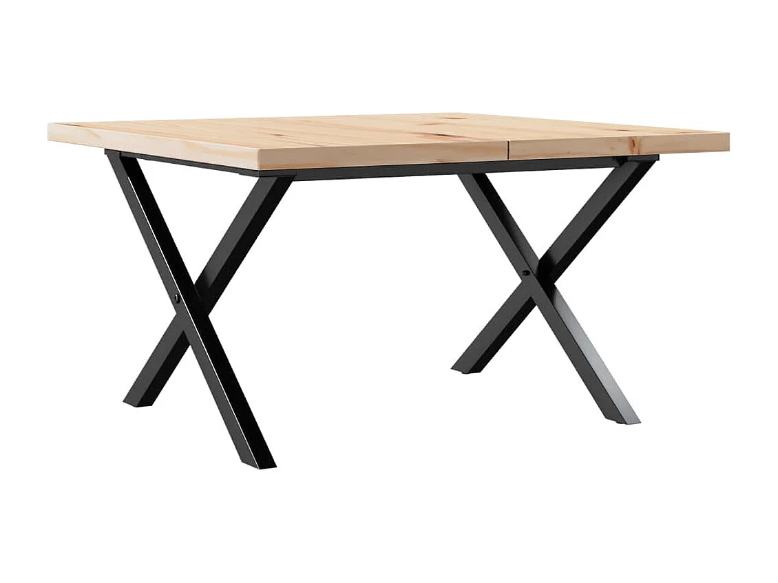 Mesa de centro marco X madera maciza pino y acero 60x60x40,5 cm