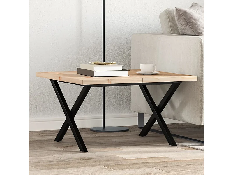 Table basse cadre en X 60x60x40,5cm bois de pin massif et acier