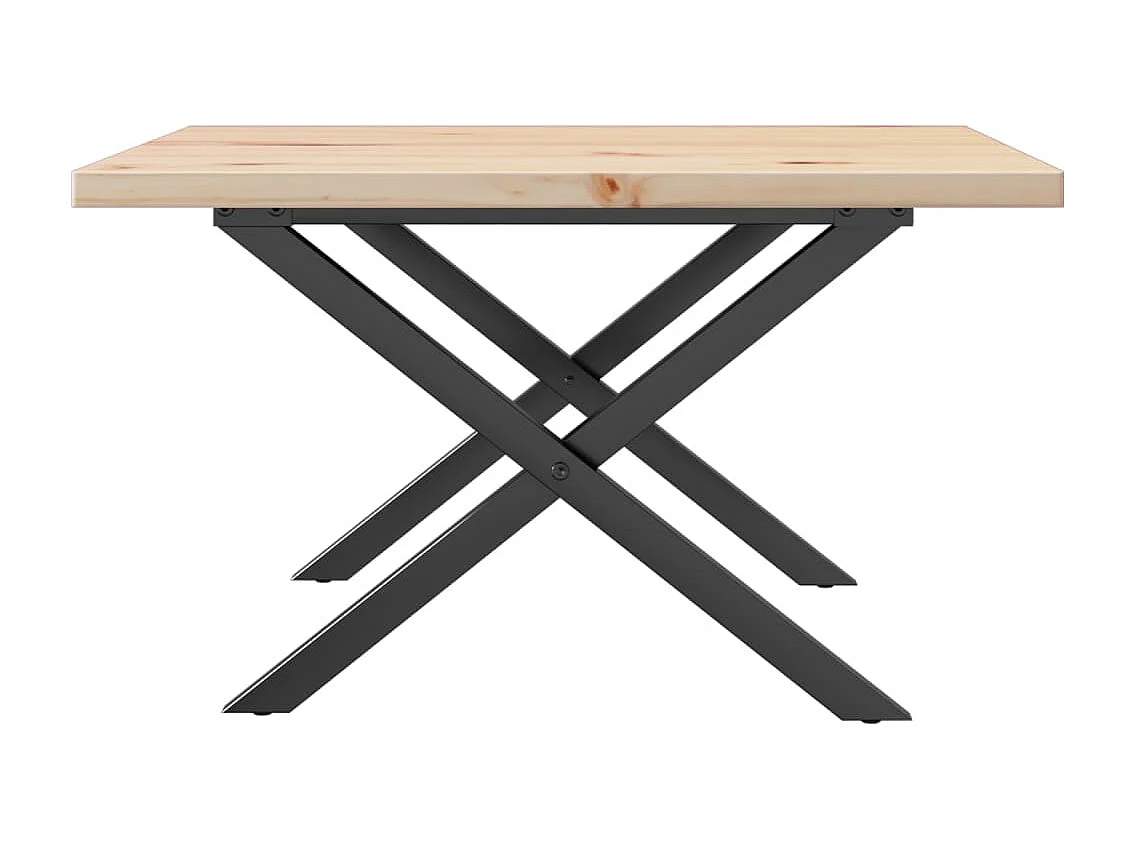 Table basse cadre en X 70x70x40,5cm bois de pin massif et acier