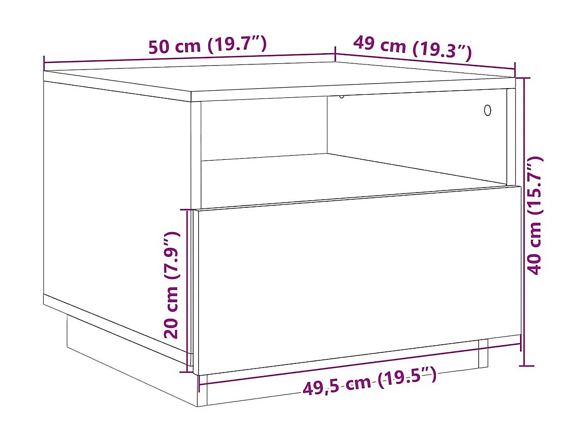 Salontafel met LED-verlichting 50x49x40 cm wit