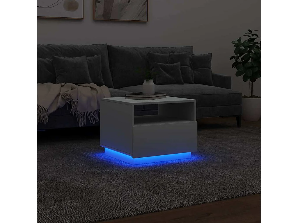 Tavolino da Soggiorno con Luci LED Bianco 50x49x40 cm