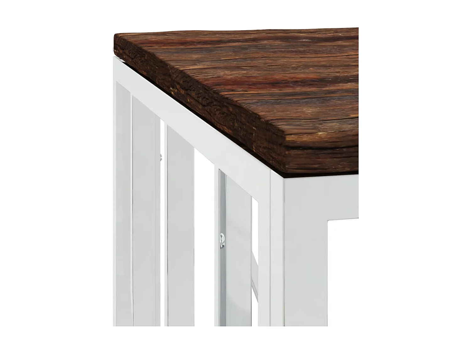 Couchtisch Silbern Edelstahl und Altholz Massiv