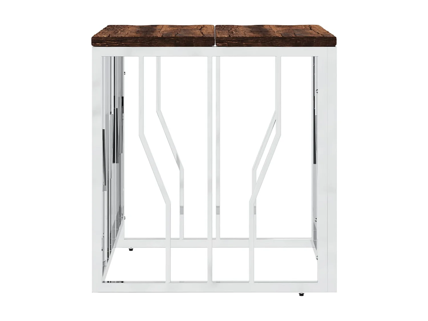 Table basse argenté acier inoxydable/bois massif récupération