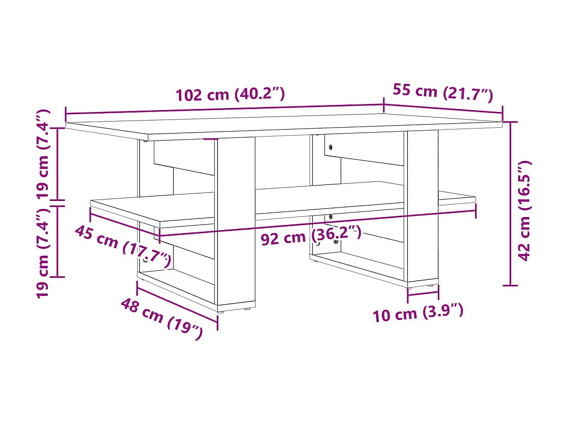 Salontafel 102x55x42 cm bewerkt hout sonoma eikenkleurig