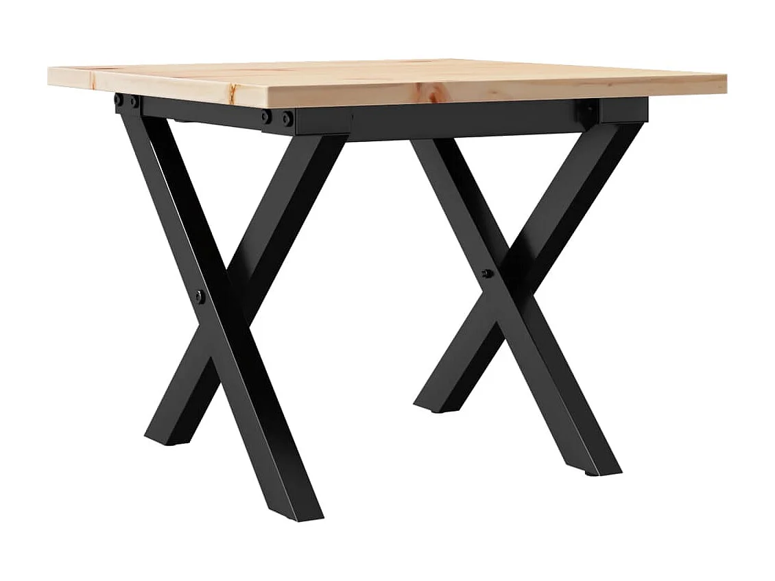 Mesa de centro estrutura em X 40x40x35 cm pinho e aço