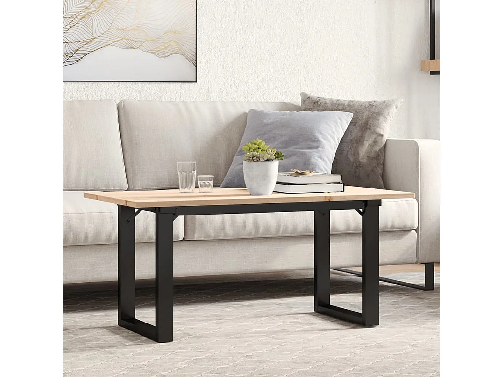 Mesa de centro marco O madera maciza pino y acero 100x50x45 cm