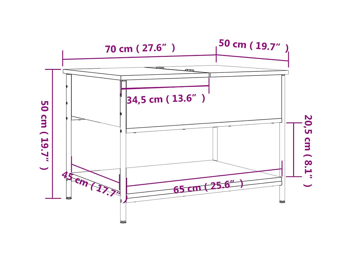 Salontafel 70x50x50 cm bewerkt hout en metaal bruineikenkleur