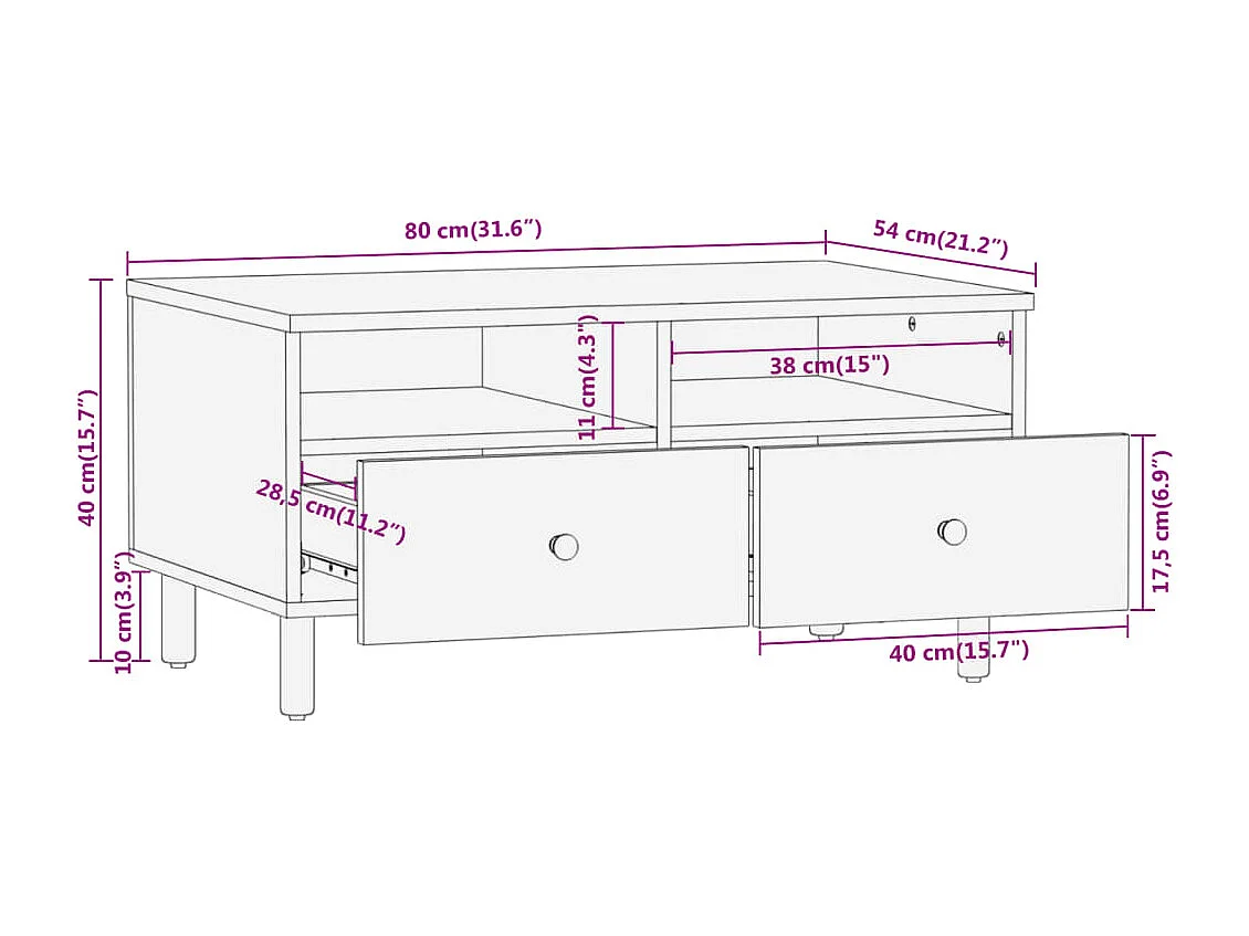 Table basse 80x54x40 cm bois de manguier massif
