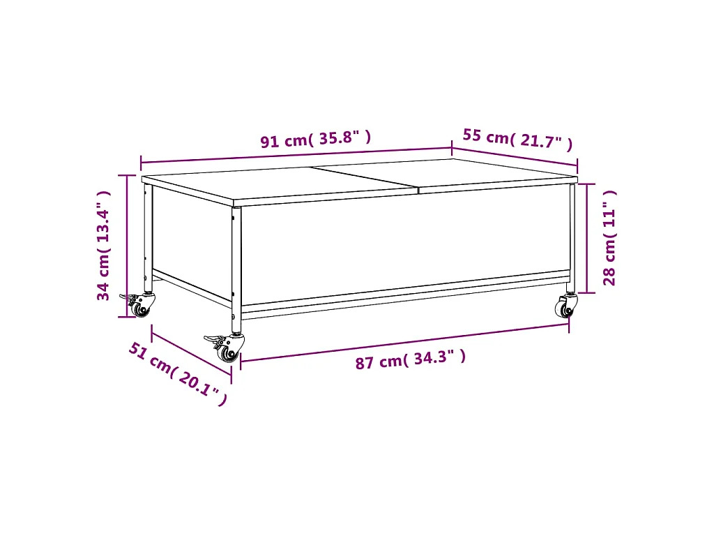Tavolino con Ruote Grigio Sonoma 91x55x34 cm Legno Multistrato