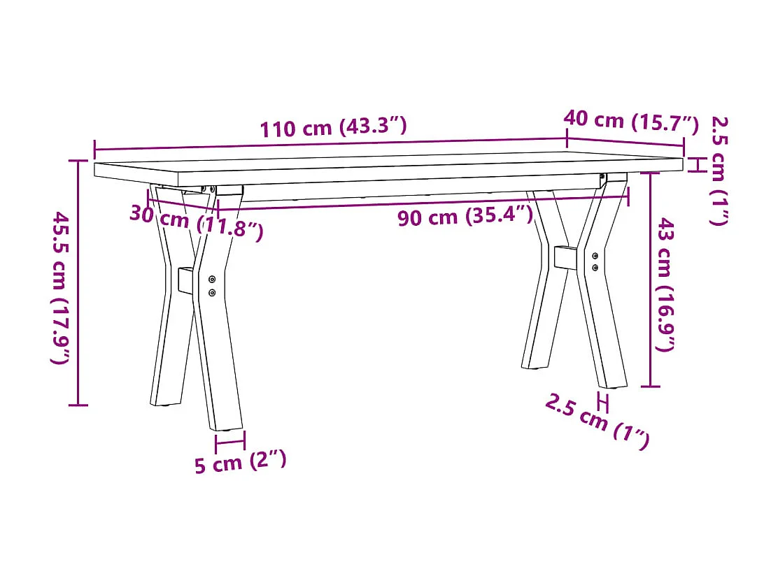 Salontafel Y-frame 110x40x45,5 cm grenenhout en staal