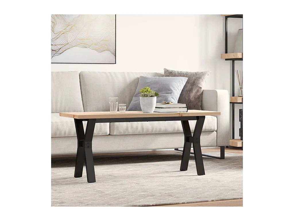 Table basse cadre en Y 110x40x45,5 cm bois de pin massif acier