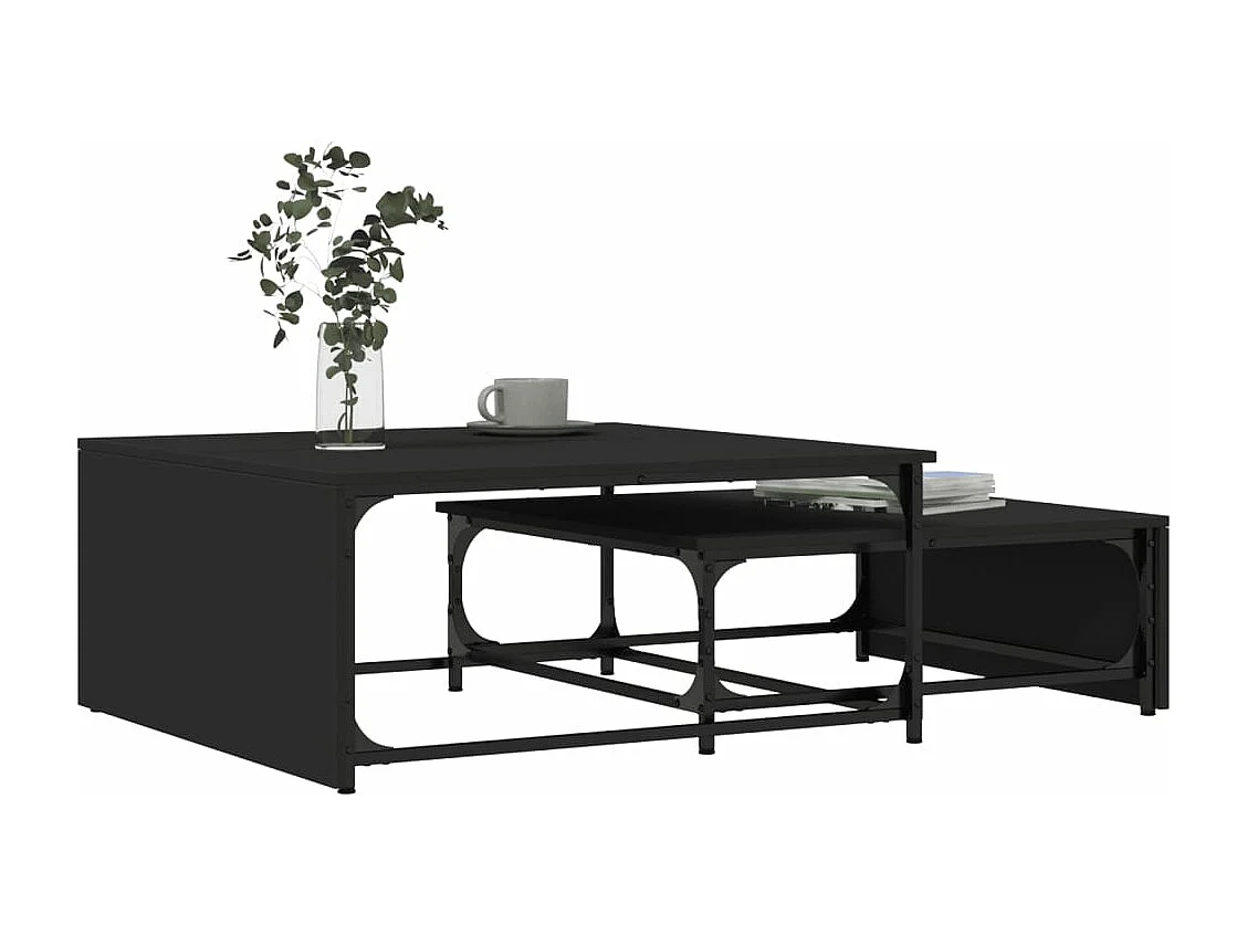 Satztische 2 Stk. Schwarz Holzwerkstoff und Metall