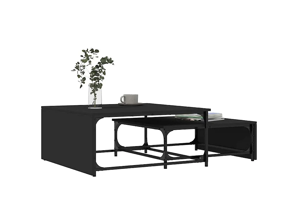 Tables basses gigognes 2 pcs noir bois d'ingénierie et métal