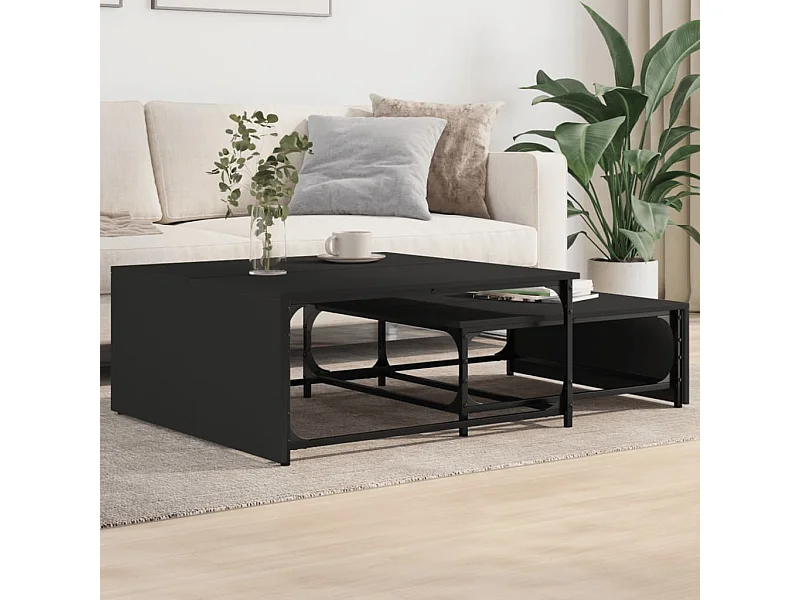 Tables basses gigognes 2 pcs noir bois d'ingénierie et métal