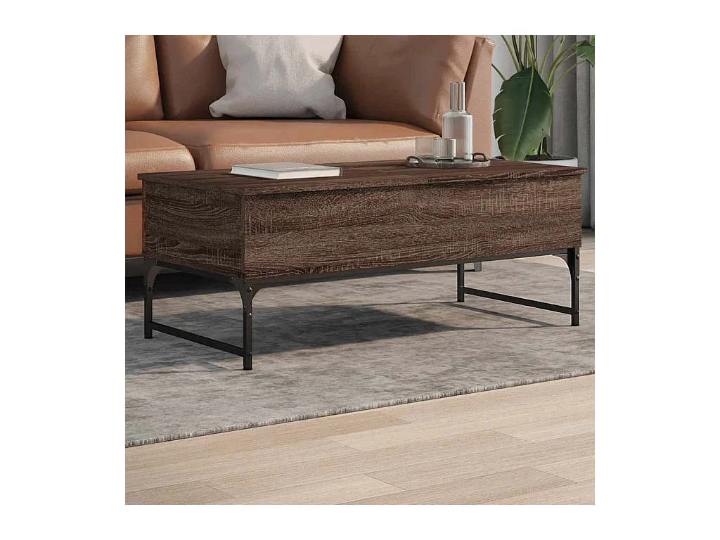 Couchtisch Braun Eichen-Optik 100x50x40 cm Holzwerkstoff Metall