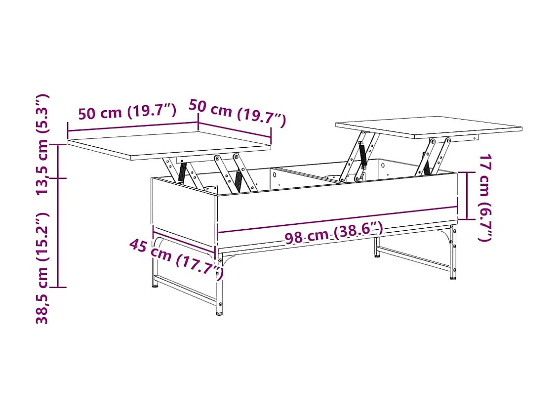 Couchtisch Braun Eichen-Optik 100x50x40 cm Holzwerkstoff Metall