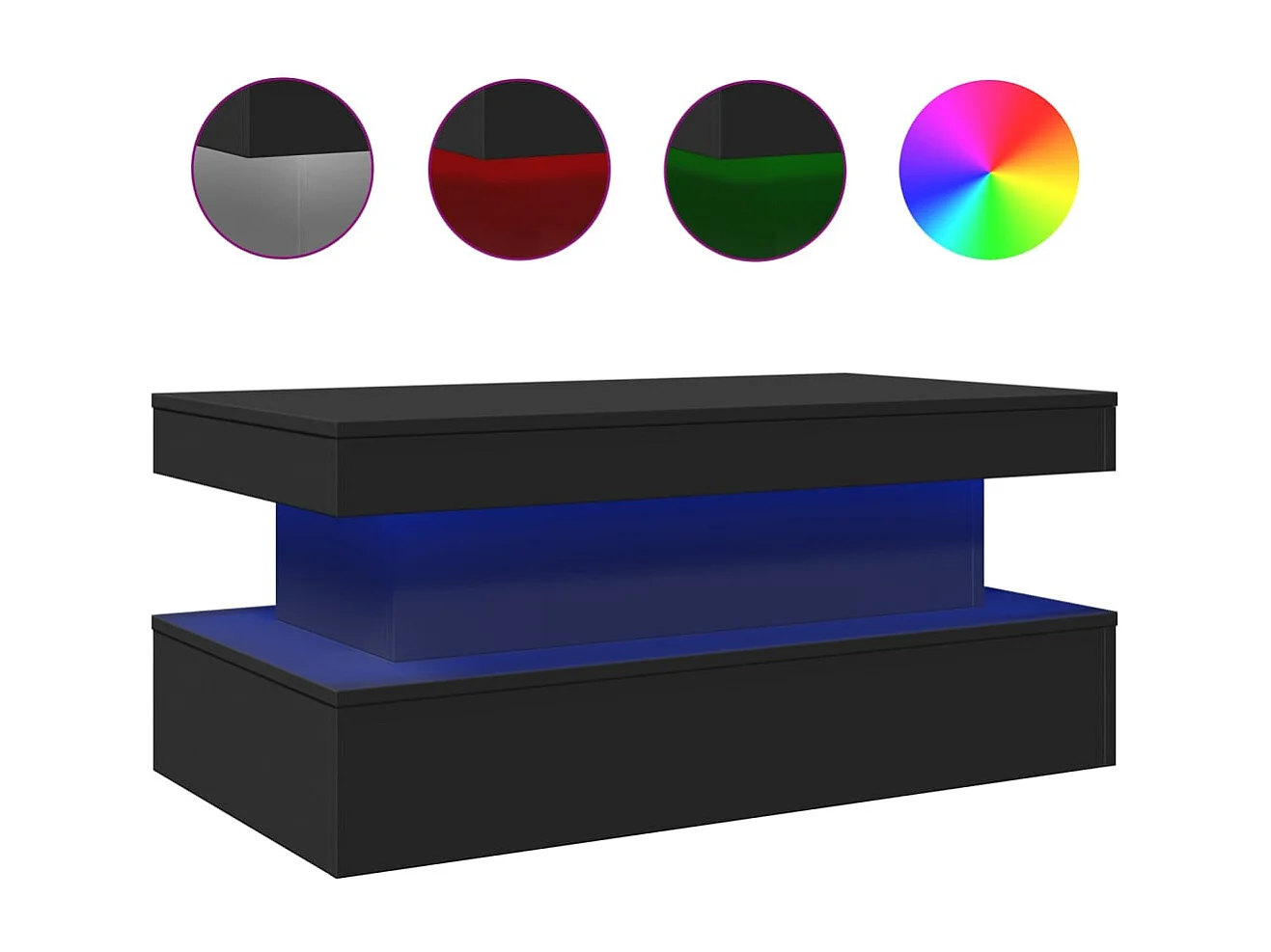 Table basse avec lumières LED noir 90x50x40 cm