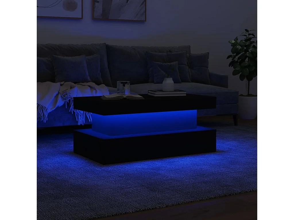 Table basse avec lumières LED noir 90x50x40 cm