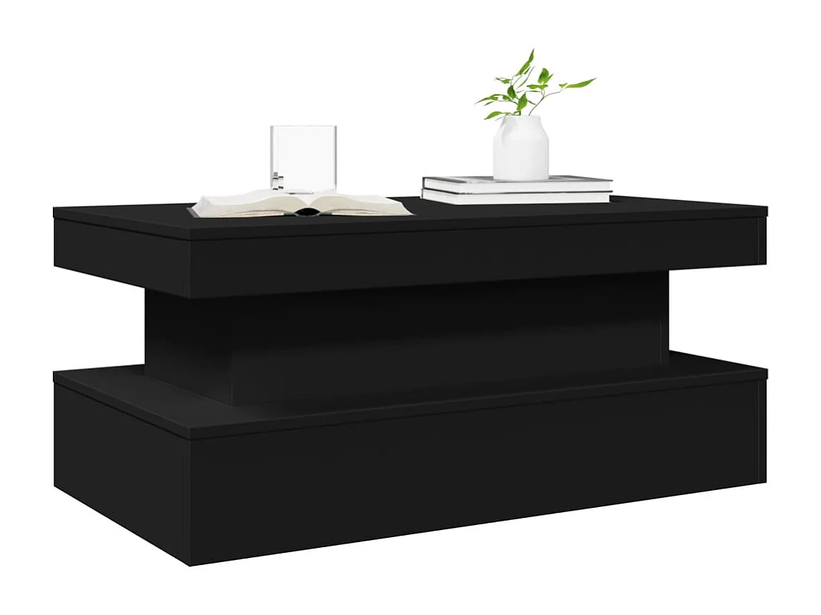 Table basse avec lumières LED noir 90x50x40 cm