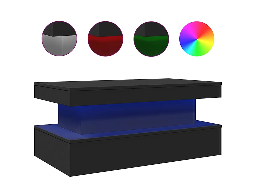 Table basse avec lumières LED noir 90x50x40 cm