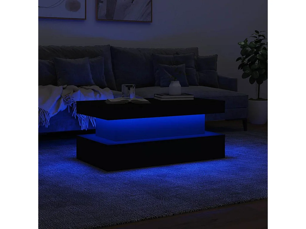 Tavolino da Soggiorno con Luci LED Nero 90x50x40 cm