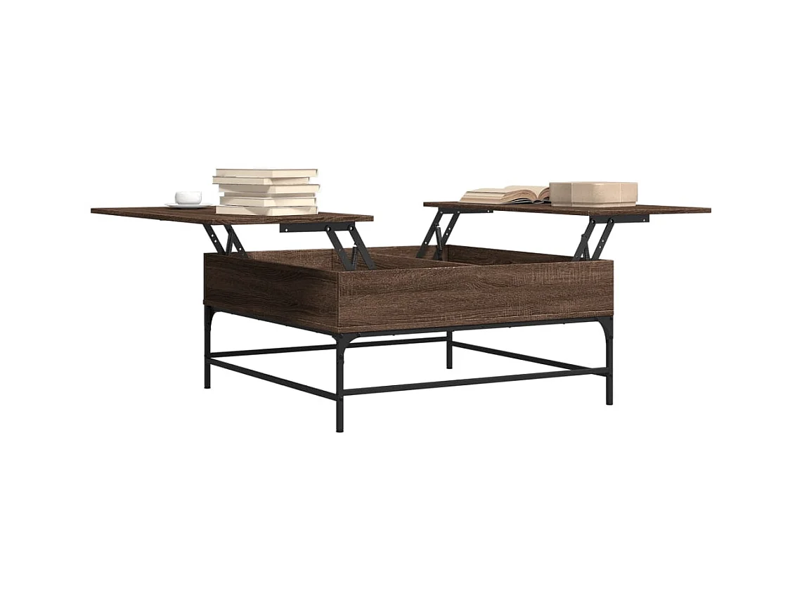 Table basse chêne marron 95x95x45 cm bois d'ingénierie et métal