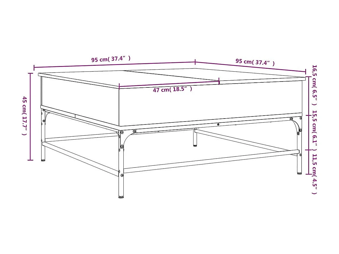 Mesa de centro madera ingeniería metal roble marrón 95x95x45 cm
